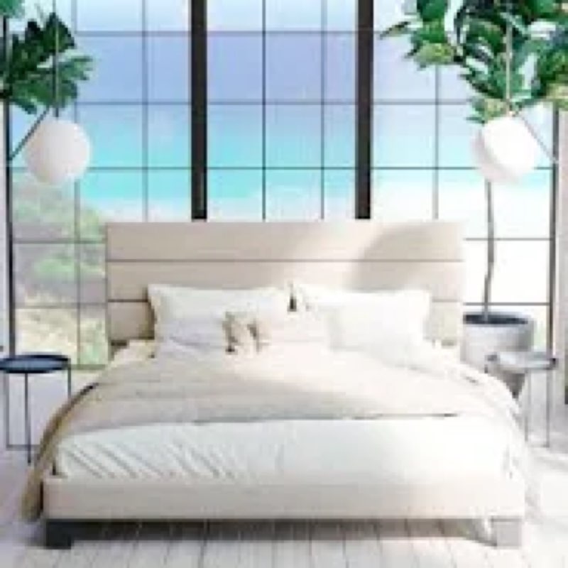 Elison Platform Bed with Fabric Upholstered Headboard and Wooden Slats full