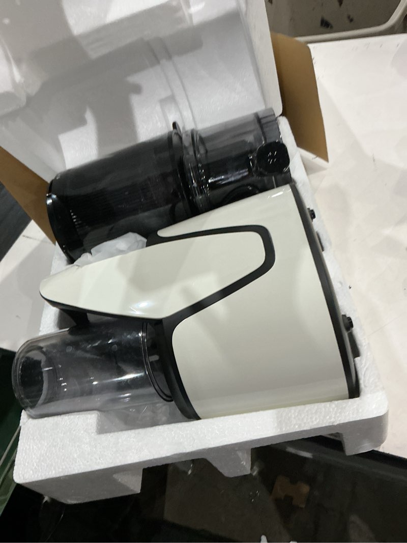 Condition photo showing As Is for eanoruus 3-in-1 cold press juicer, 6.5" extra large chute, 100oz large capacity, ac motor, perfect for juice, nut milk & sorbet, bright white
