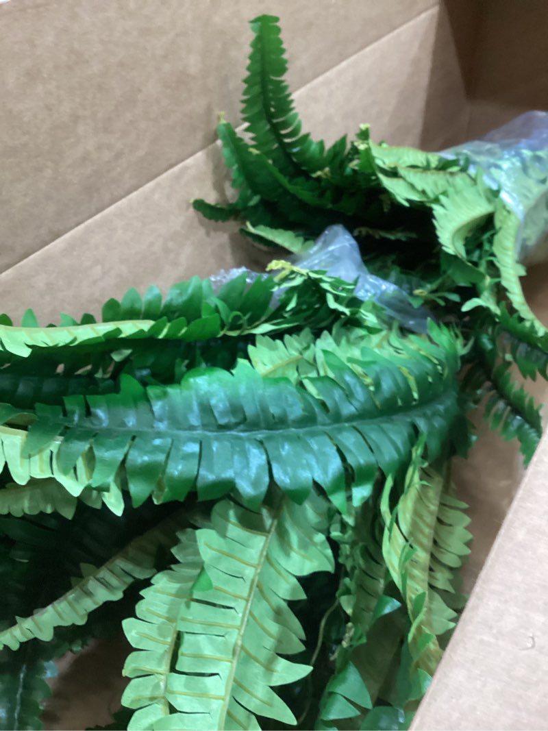 Condition photo showing Good Condition for 45" fake ferns, realistic large artificial bush plants, 2 artificial boston ferns with 59 fronds for outdoors planter indoor home garden porch decor green