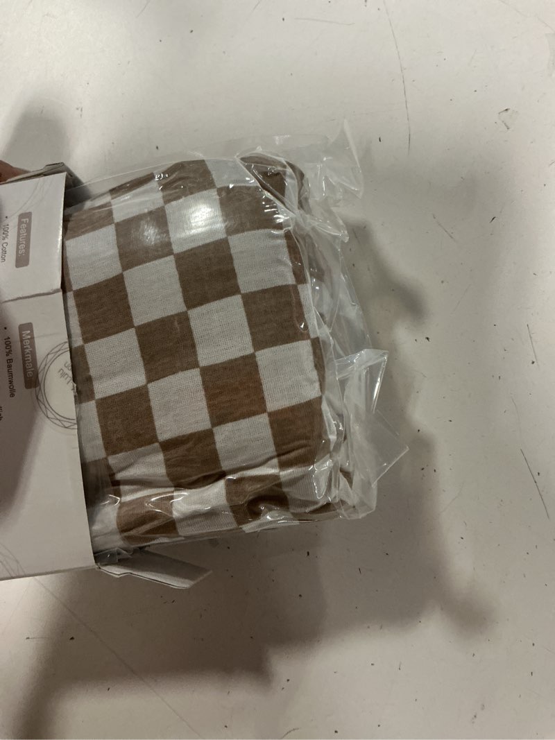 Condition photo showing Good Condition for lulumoon muslin baby blanket neutral: 100% cotton lightweight crib blanket - modern checkered breathable for tummy time & toddler daycare(mocha checkered) m-mocha checkered 47''x47''