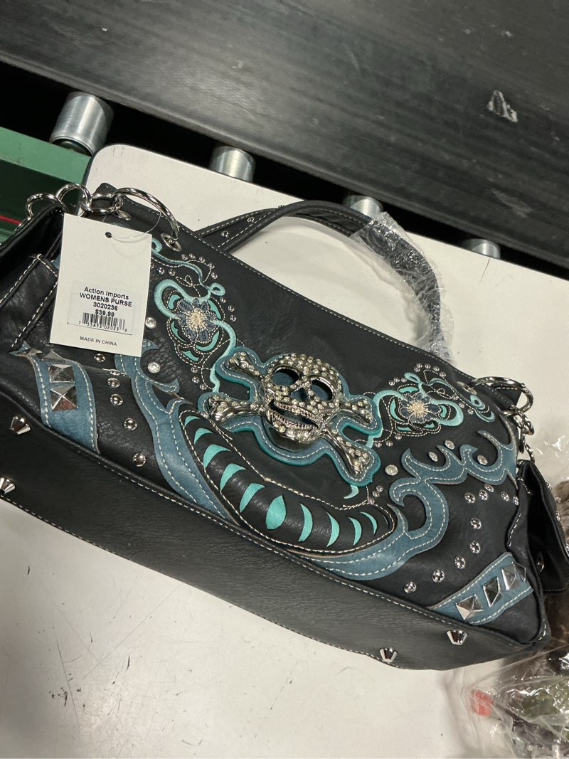 Condition photo showing Good Condition for delivery have one to sell? sell one like this sell something else  punk rhinestone skull carry purse women handbag studded shoulder bag wallet set