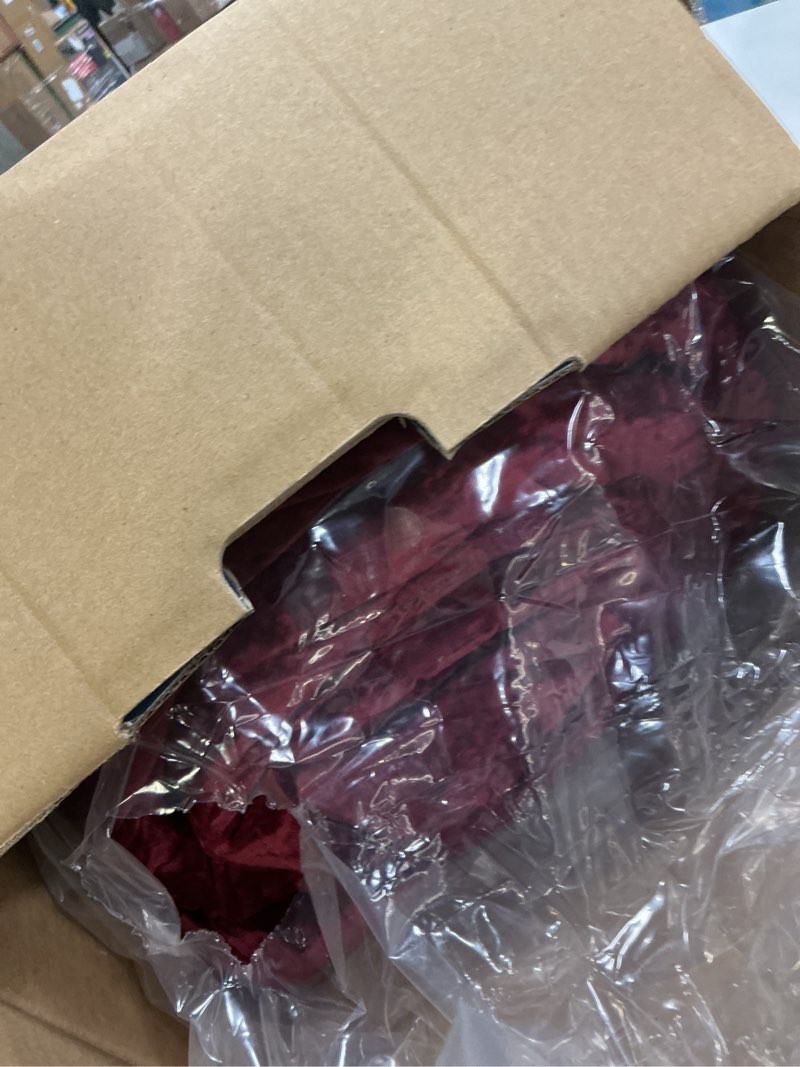 Condition photo showing Good Condition for fredsure distressed velvet comforter set, 5 pieces burgundy red king, distressed velvet face and brushed microfiber reverse king burgundy red