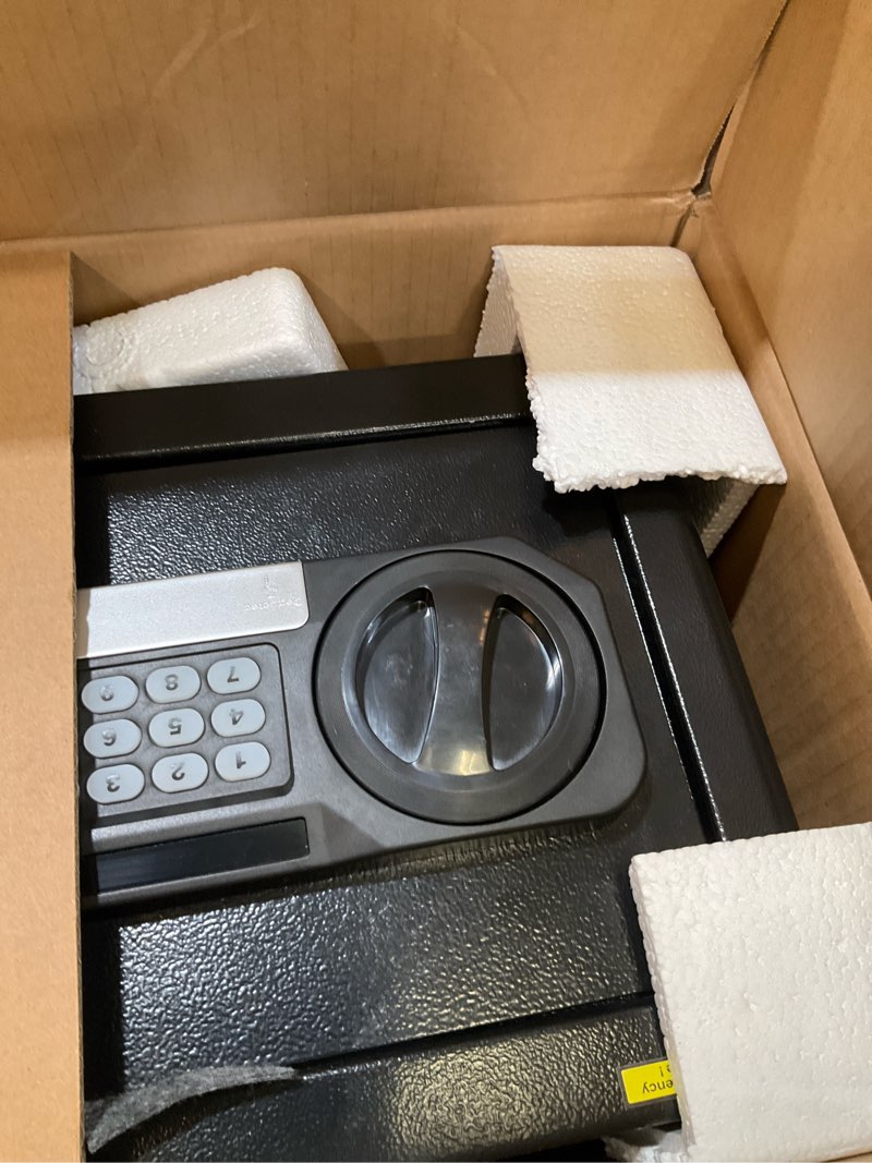 Condition photo showing Good Condition for 1.2 cub small fireproof safe for home, personal fire safe box with digital keypad key and removable shelf, small security box for money firearm medicine valuables 1.2 cuft