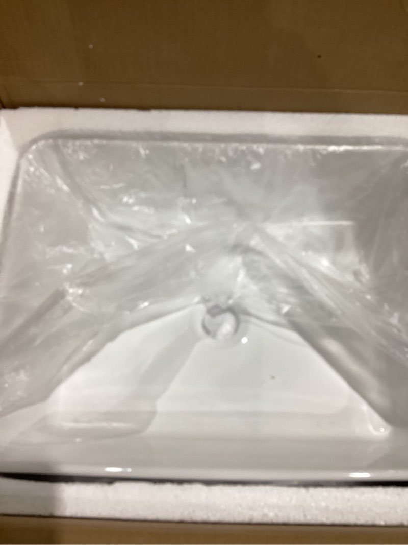 Condition photo showing Good Condition for kes bathroom vessel sink, rectangular 16"x12" white vessel sink for bathroom countertop, bathroom sink above counter, rectangle porcelain ceramic small vanity sink, bvs110s40 16" x 12" rectangle white