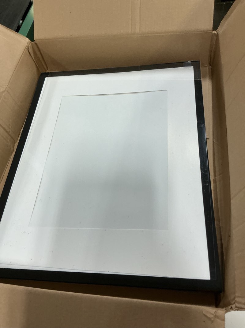 Condition photo showing As Is for upsimples 7x9 picture frame, display pictures 5x7 with mat or 7x9 without, wall hanging photo frame, black, 1 pack black 7x9