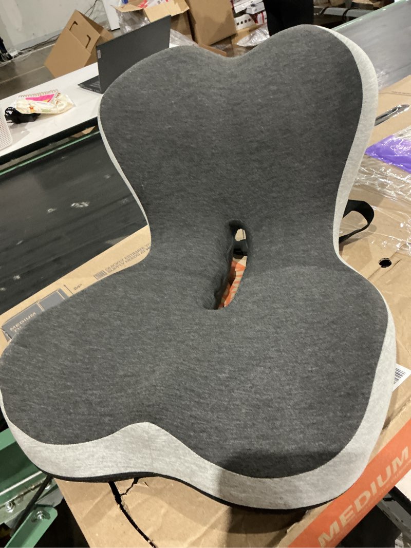 Condition photo showing As Is for ergonomic memory foam seat cushion with lumbar support