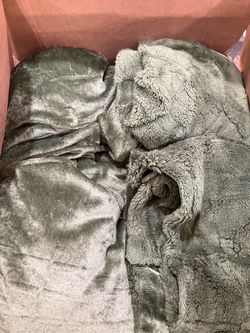 Condition photo showing As Is for litanika fluffy king size comforter set olive green, 3 pieces warm sherpa fleece winter bedding set, jacquard checkered plush fuzzy blanket bed set(1 comforter, 2 pillowcases) olive green king(104*90in)