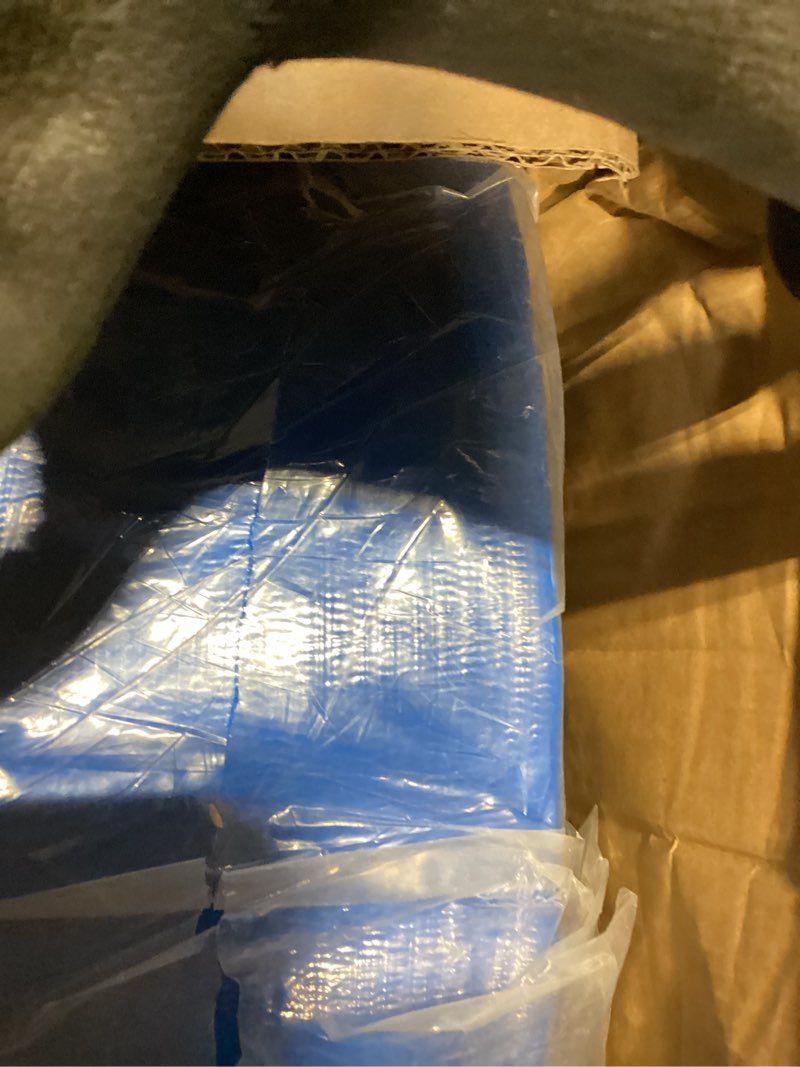 Condition photo showing As Is for 3" x 100' heavy duty discharge hose with npt pin lug and nipple fittings, reinforced blue pvc pool backwash hose, connect to pump and pipe threaded outlet