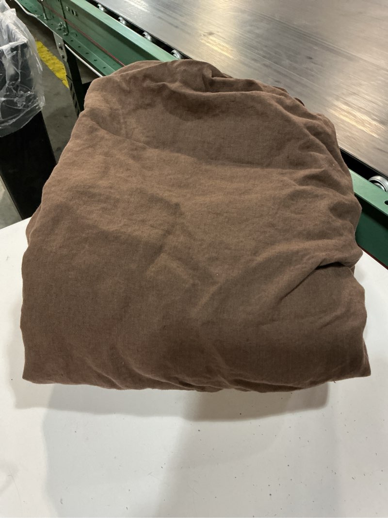 Condition photo showing As Is for quince european linen double flange deluxe bedding bundle, full, espresso 1 pieces