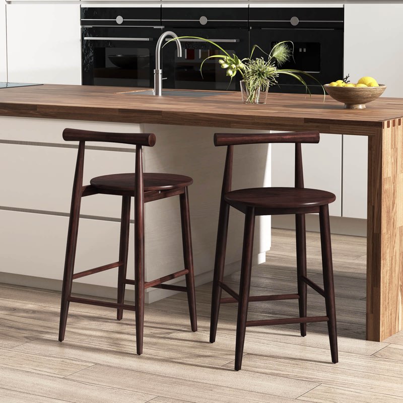 Costway Bar Chair Counter Height Stools Set Of 2 With Acacia Wood Frame Supporting Legs