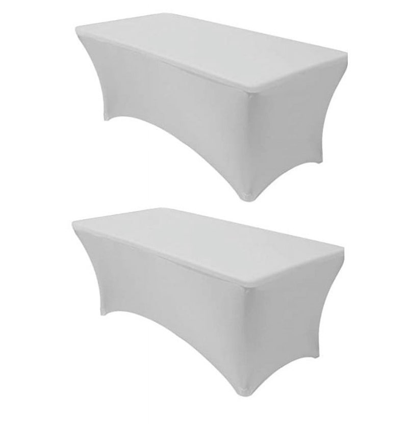 Silver 2 Pack 6 Foot Rectangular Stretch Spandex Table Covers 