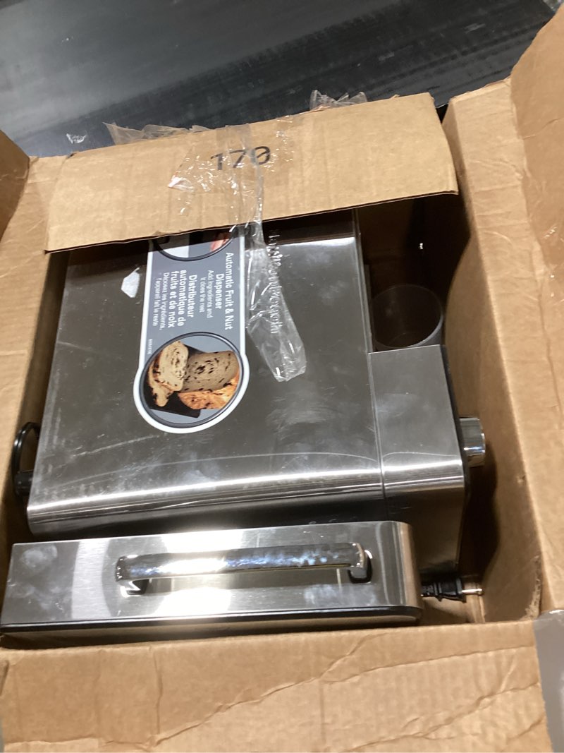 Condition photo showing As Is for Hamilton Beach 29890 Premium Dough & Bread Maker Machine with Auto Fruit and Nut Dispenser, 2 lb. Loaf Capacity, 21 Programmable Settings Includes Gluten Free+Keto, Stainless Steel