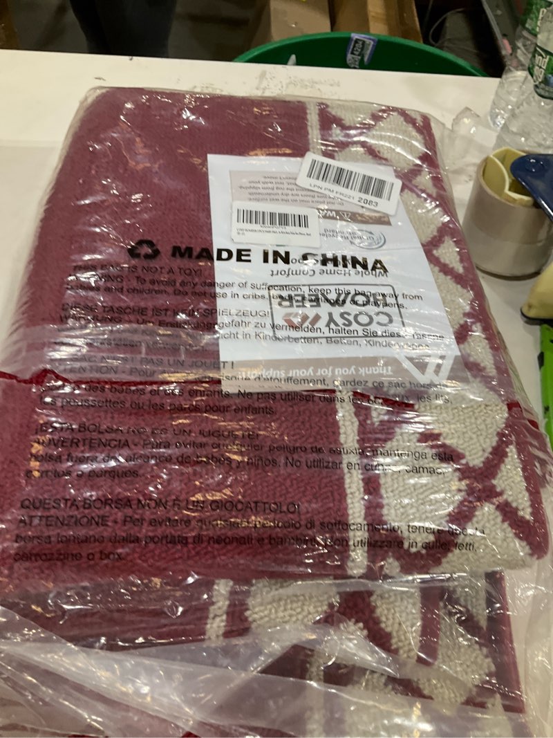 Condition photo showing Good Condition for cosy homeer kitchen rugs non slip washable kitchen mats for floor absorbent kitchen rugs sets of 2 kitchen runner rugs for kitchen carpet sink laundry area rugs,burgundy,24" x 35"+24" x 60" 24 x 60 inch + 24 x 35 inch burgundy