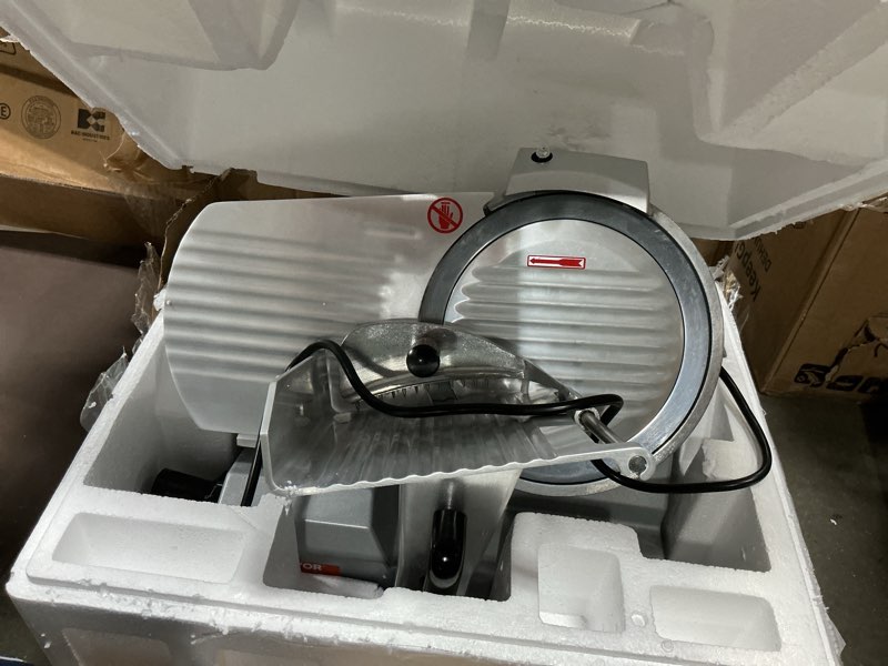 Condition photo showing Good Condition for VEVOR Commercial Meat Slicer, 10 inch Electric Food Slicer, 240W Frozen Meat Deli Slicer, Premium Chromium-plated Steel Blade Semi-Auto Meat Slicer For Commercial and Home use (10IN-240W)