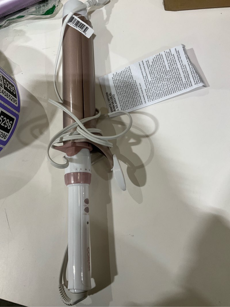 Condition photo showing As Is for Conair Double Ceramic 1 ½-Inch Long Barrel Curling Iron, 1 ½-Inch Barrel Creates Soft Waves, Hair Waver for Use on Medium & Long Hair, White/Rose Gold