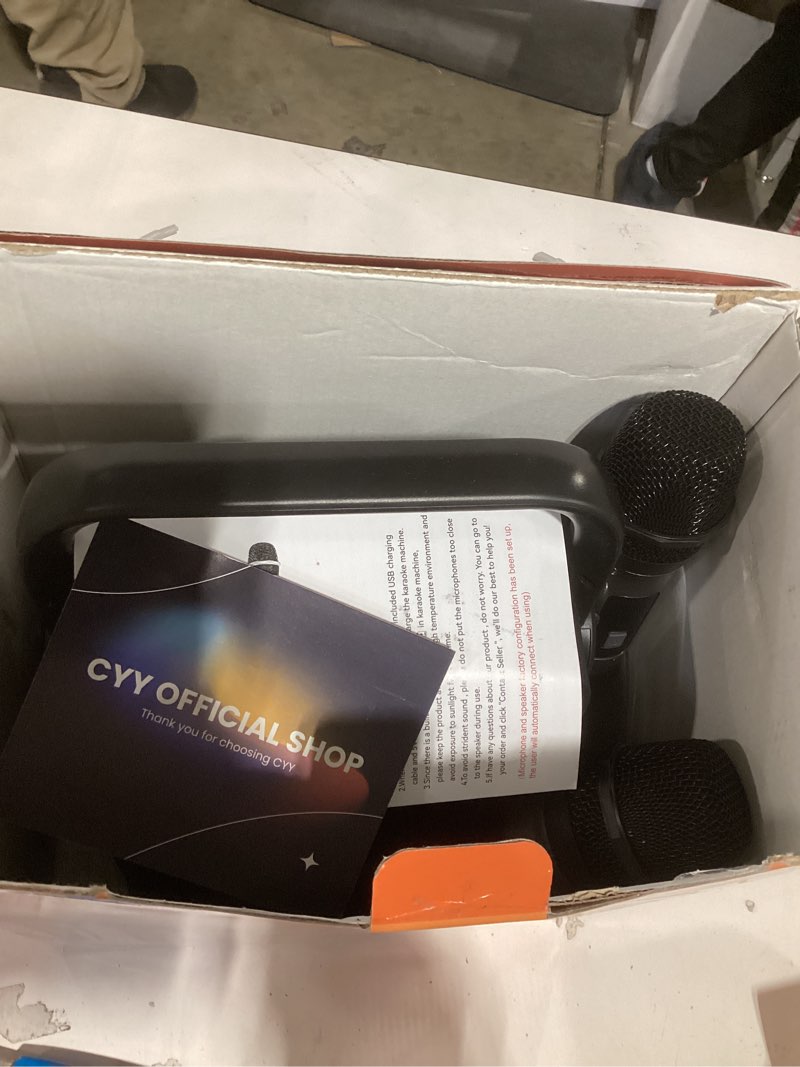 Condition photo showing Good Condition for Karaoke Machine, Portable Bluetooth Speaker with 2 Wireless Microphones for Adults & Kids with Lights, Karaoke Microphone with PA System Supports USB/TF/FM/AUX for Home Party Home System Packages Black