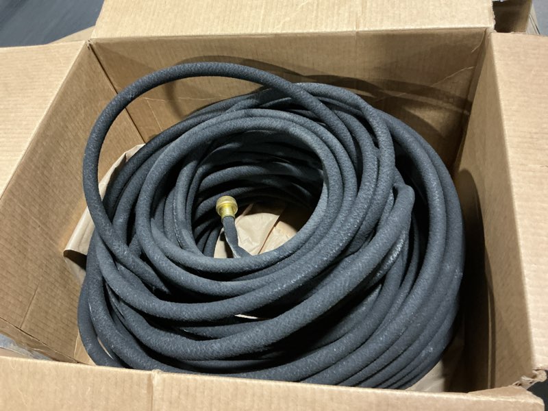 Condition photo showing As Is for heavy duty soaker hose 150ft 1/2 inch rubber garden drip irrigation hose with solid brass connector water saving linkable soaker hose for garden bed flower vegetable lawn