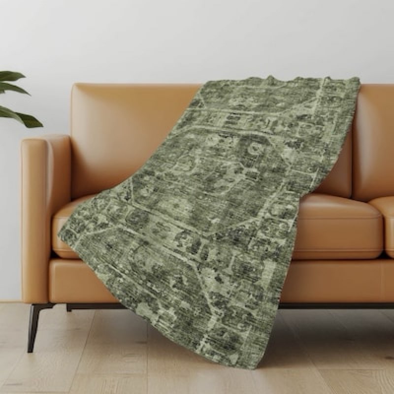 Addison Rugs Premium Machine Washable Addison ASB41 Olive Sherpa Throw Blanket