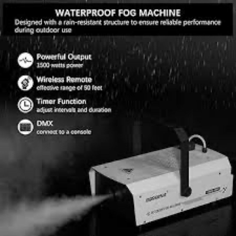 1500w fog machine with dmx & wireless remote, professional waterproof smoke machine for stage, halloween, parties