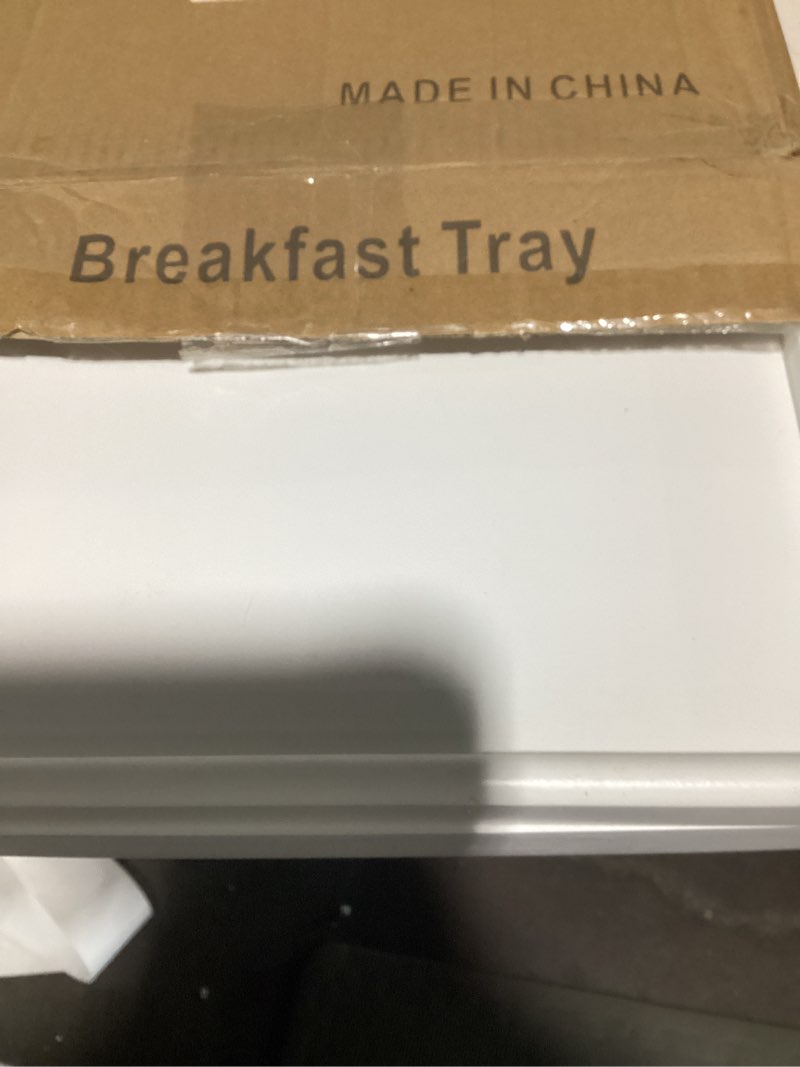 Condition photo showing New/Like New for Bamboo Lap Desks Bed Table White Breakfast Tray with Folding Legs Kitchen Serving Tray for Notebook Computer Bed Platters Desk Snack Tray(White) White Large