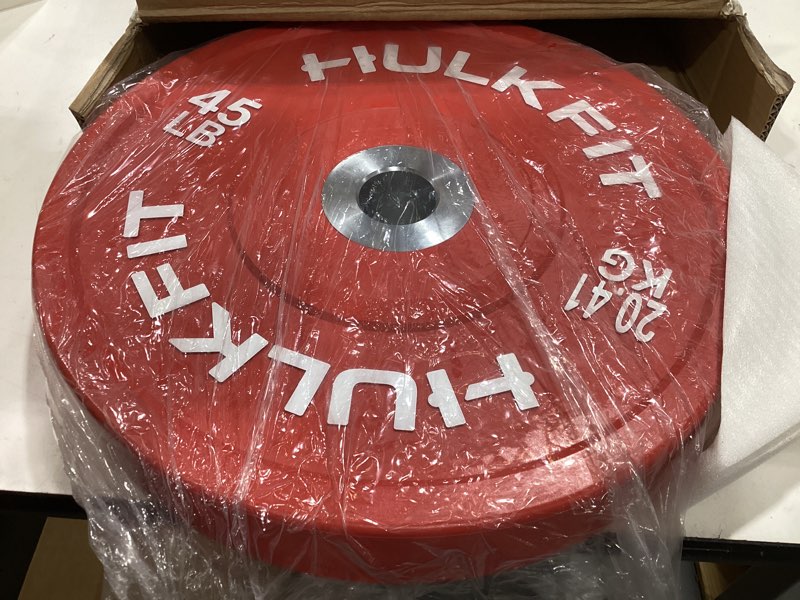 Condition photo showing Good Condition for hulkfit 2-inch sport series olympic weight plates bumper plates for barbell weightlifting strength training with shock absorbing low bounce technology - black & multicolor multi-color 45 lb single