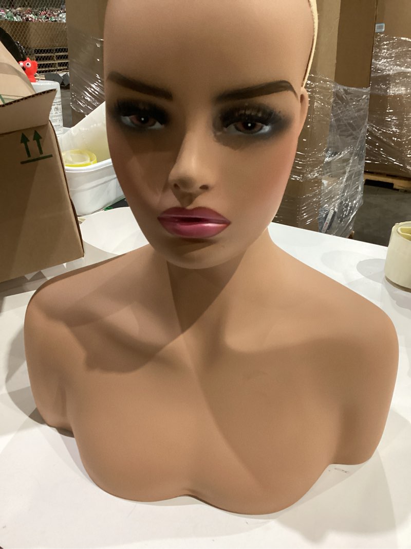 Condition photo showing Good Condition for Realistic Female Mannequin Head with Shoulder Display Manikin Head Bust for Wigs,Makeup,Beauty Accessories Displaying Light Brown