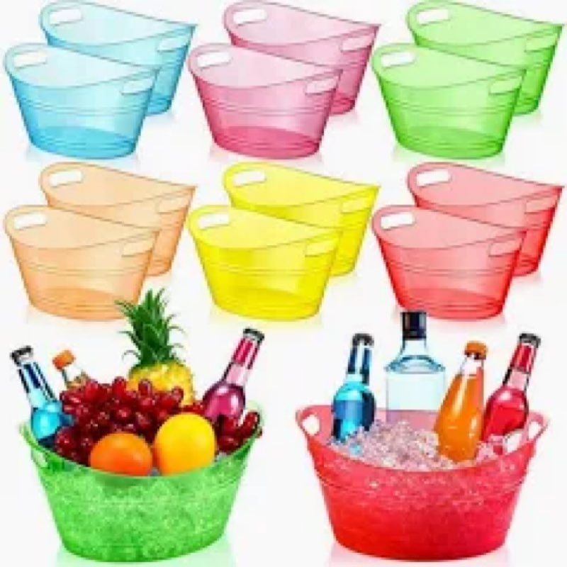 meekoo 12 Pcs Plastic Ice Buckets Bulk with Handles 4.5L Oval Storage Tub Large Capacity Ice Drink B