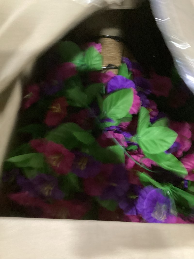 Condition photo showing Good Condition for inxugao artificial flowers with hanging basket, outdoor faux plants silk morning glory vines, fake green arrangement for garden patio spring summer decor(4pcs,purple red violet)