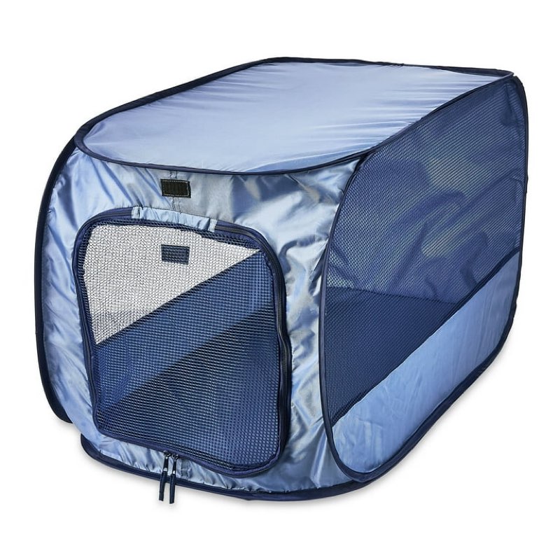 vibrant life soft-sided pop open dog kennel, blue, medium