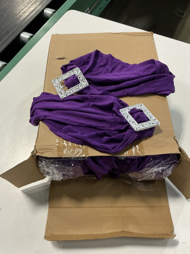 Condition photo showing Good Condition for vitalcozy 100 pcs spandex chair sashes with square buckle slider stretch chair cover band universal elastic ties straps bows for wedding banquet event party decoration(dark purple)