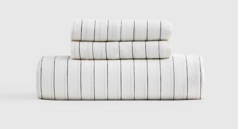 quince european linen fitted sheet set king blue stripes