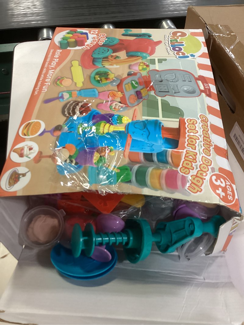 Condition photo showing As Is for 3 in 1 Color Dough Kitchen Creations Set, Ice Cream Spaghetti Burger Maker Machine, Art Crafts Food Modeling Toys, Accessories Tools Kit for Boys Girls Kids Toddlers Ages 3+ (12 Colors Dough)