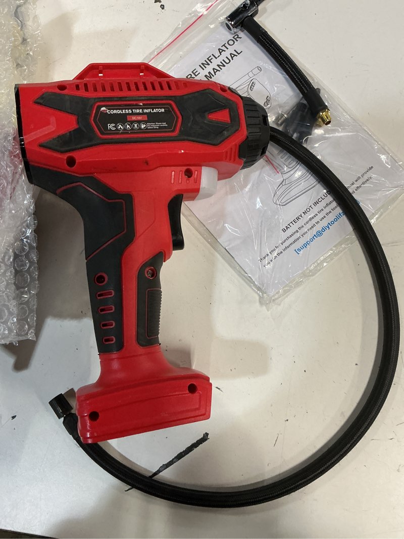 Condition photo showing As Is for Cordless Tire Inflator Air Compressor for Milwauke 18V Battery, Portable Handheld Air Pump with Digital Pressure Gauge for Cars Motorcycles Bikes Sport Balls(Battery Not Included) (160psi) for Milwaukee Battery (Battery Not Included)