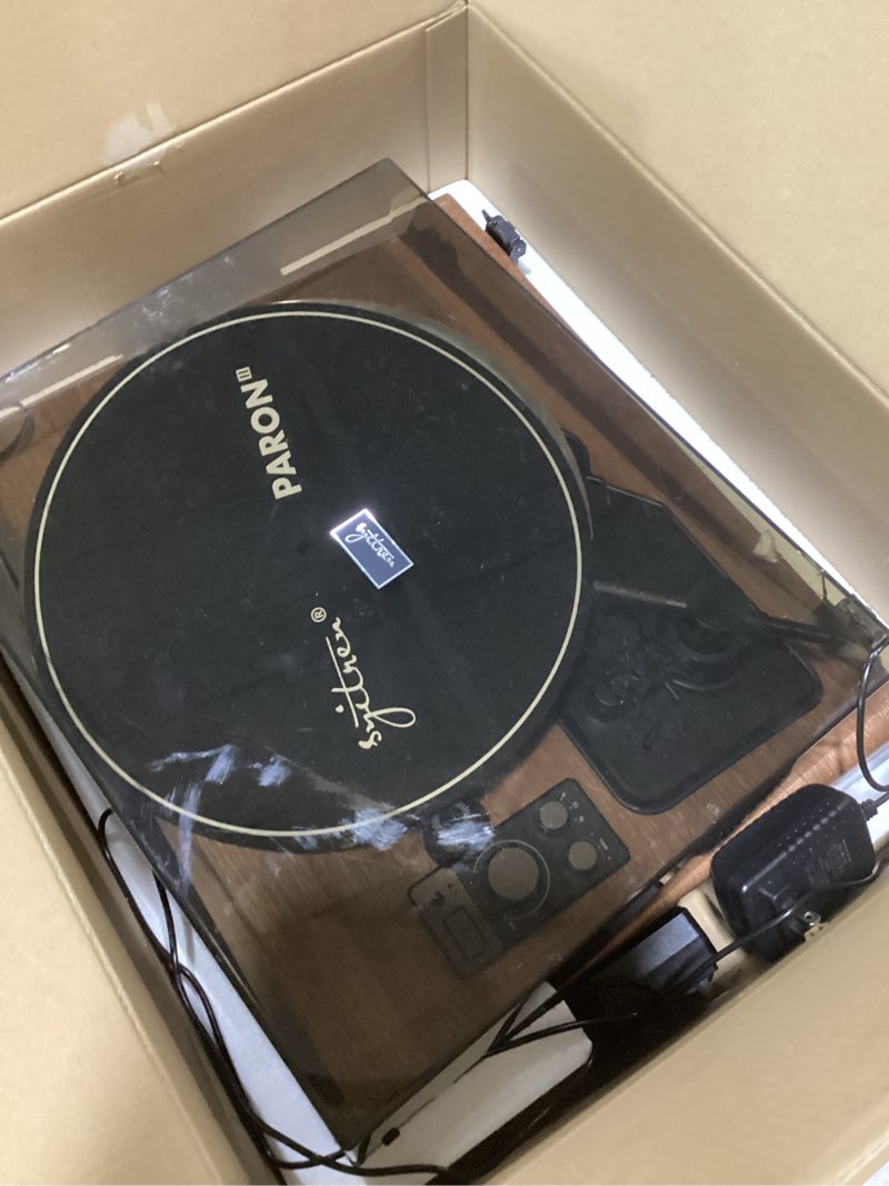 Condition photo showing Good Condition for paron record player vintage turntable for vinyl records with built-in speakers bluetooth retro phonograph wood walnut