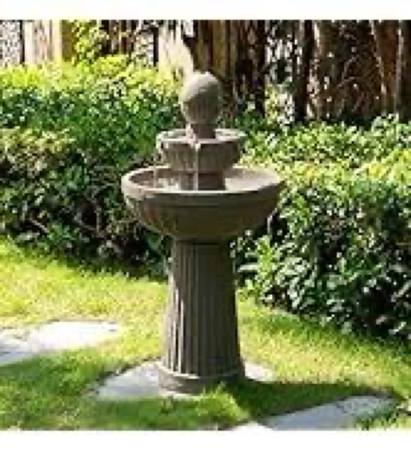 13.39" h outdoor water fountain made with eco-friendly recyclable materials, polyethylene rock waterfall outdoor fountain, garden decor with led light & pump for patio, backyard (13.39")