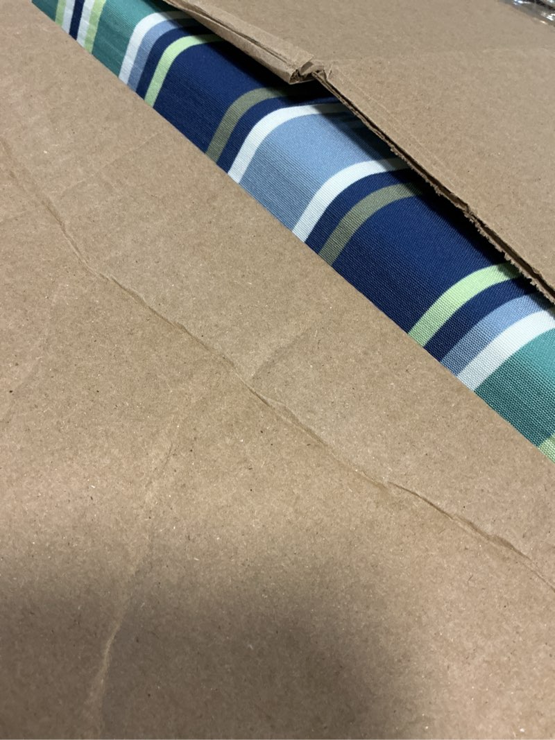 Condition photo showing Good Condition for basic beyond outdoor chair cushions set of 6, square corner outdoor cushions for patio furniture, water resistant patio chair cushions with 2 ties, 18.5x16x3, pinstriped blue 02 - pinstriped blue 18.5"x16"x3"(pack of 6)