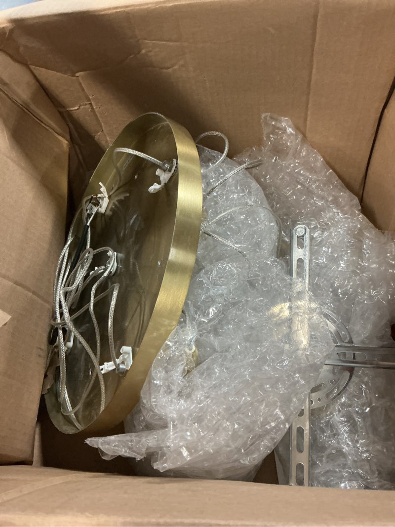 Condition photo showing As Is for 5 Lights Crystal Pendant Light, 25W Gold Dimmable LED Teardrop Cluster Pendant Lighting Fixture for Dining Room Kitchen Living Room Foyer Hallway Bedroom 3000k Warm White Gold-3000K-5 Light
