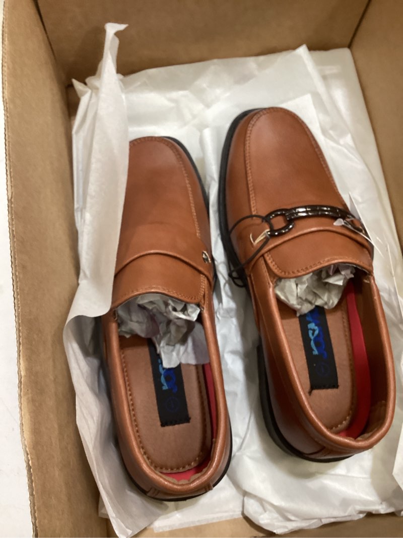 Condition photo showing As Is for josmo boys dress shoes – slip-on comfort uniform oxford loafer with buckle black and brown (big kid/little kid) (size 13-6) 1 big kid tan