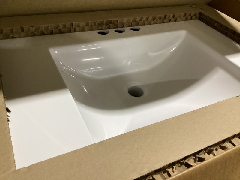 Condition photo showing New/Like New for style selections kirkman 30-in white single sink bathroom vanity with white cultured marble top