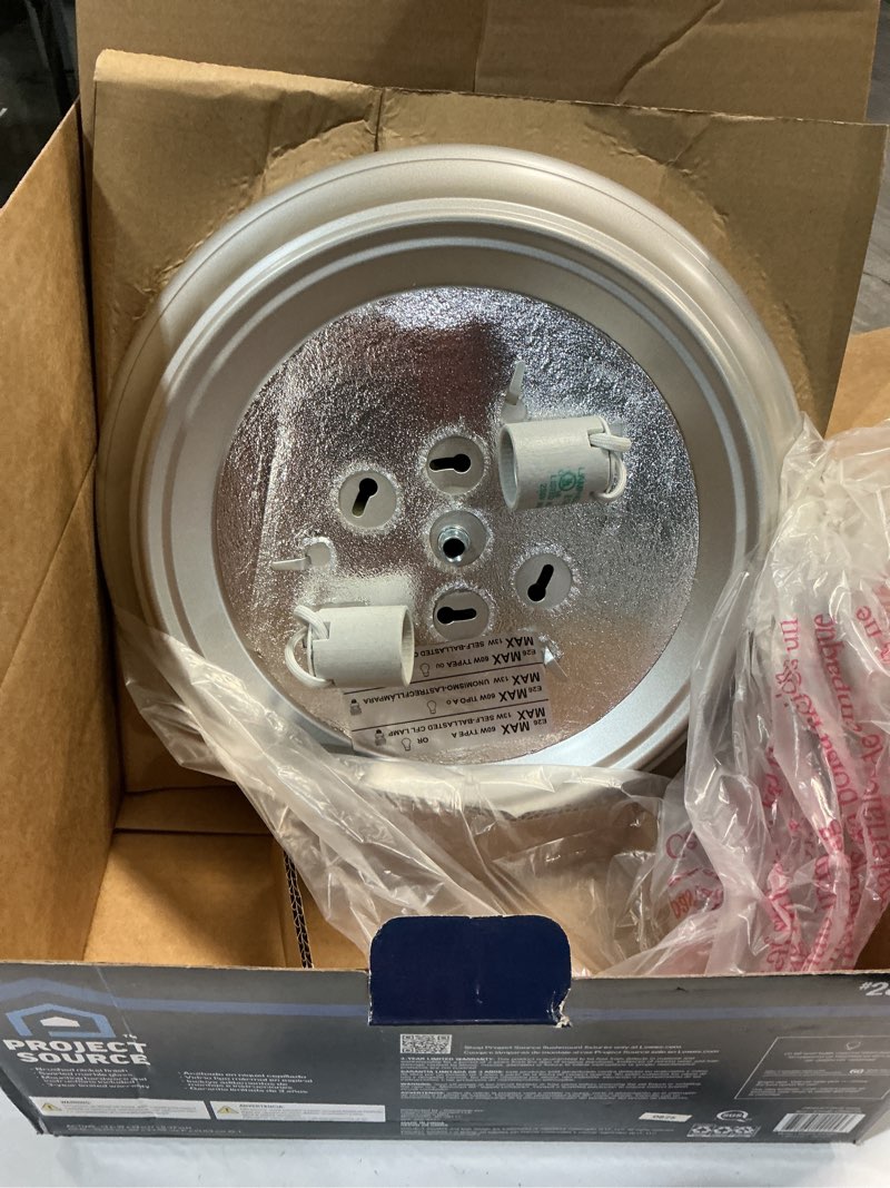 Condition photo showing As Is for  Project Source 13-in Brushed Nickel Indoor 2 -Light Flush Mount Light with Alabaster Glass