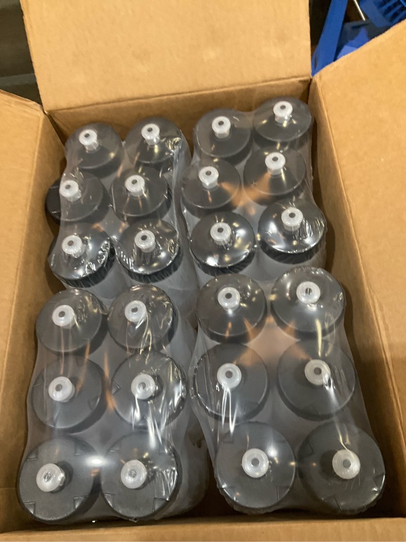 Condition photo showing New/Like New for rolling sands reusable bulk water bottles 24 pack - 20 oz sports water bottles, usa made, bpa-free, wide mouth for easy cleaning, dishwasher safe, break resistant - clear frost bottle/black lid