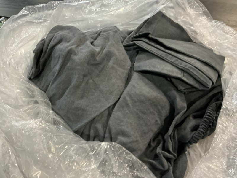 Condition photo showing As Is for european linen fitted sheet set, queen, charcoal