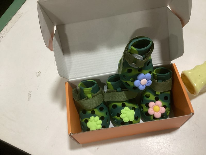 Condition photo showing Good Condition for dog shoes for hot pavement and snow, silicone dog booties for small medium large dogs, waterproof paw protectors- non-slip, adjustable straps, dog boots for beach/rain/hiking (green, s) green s