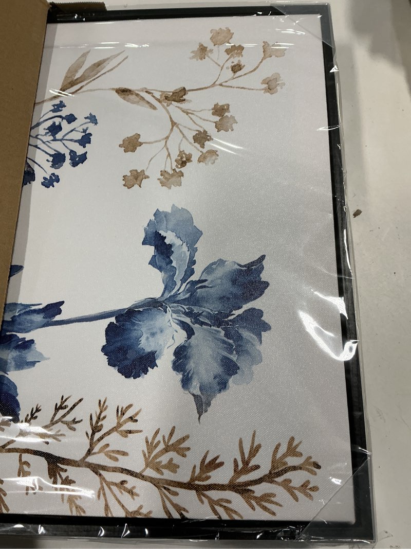 Condition photo showing Good Condition for Large Framed Floral Wall Art - Watercolor Blue Iris Flower Wall Decor 16"x24" Set of 3 Elegant Wildflower Painting Prints Rustic Botanical Canvas Pictures for Living Room Bedroom Bathroom Artwork blue 16"x24"x3 Framed