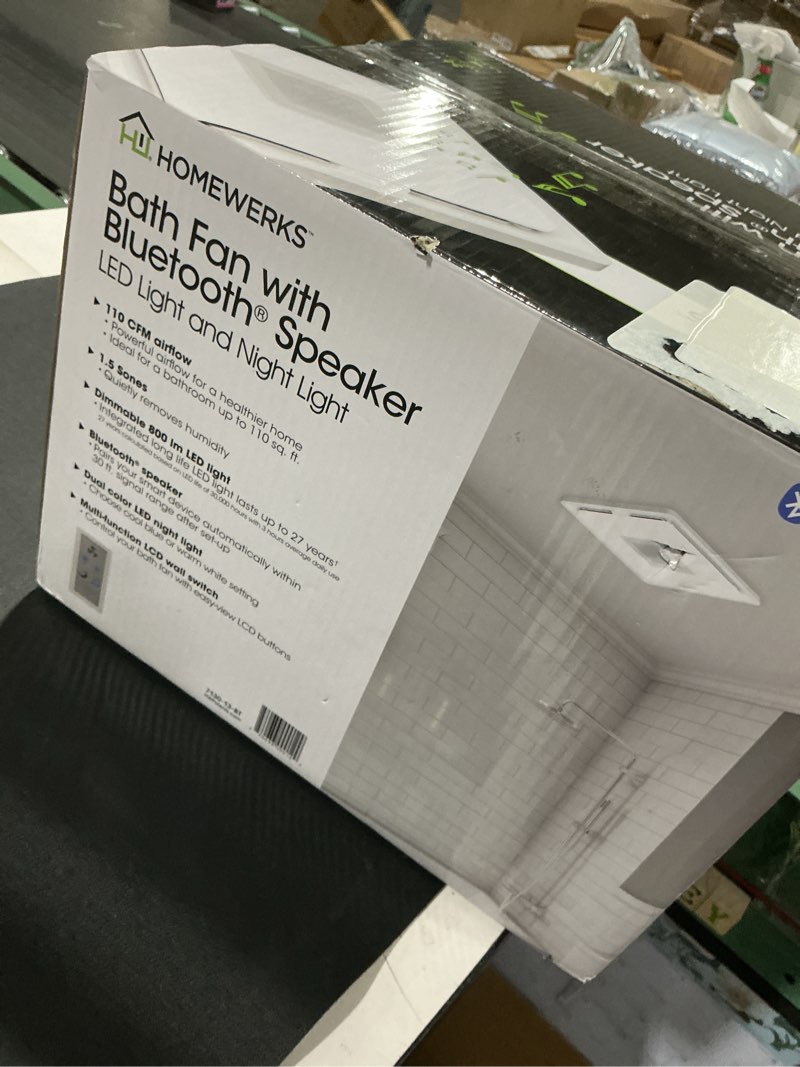 Condition photo showing Good Condition for Homewerks 7130-13-BT White Decorative LED, Bluetooth Bathroom Exhaust Fan NEW 