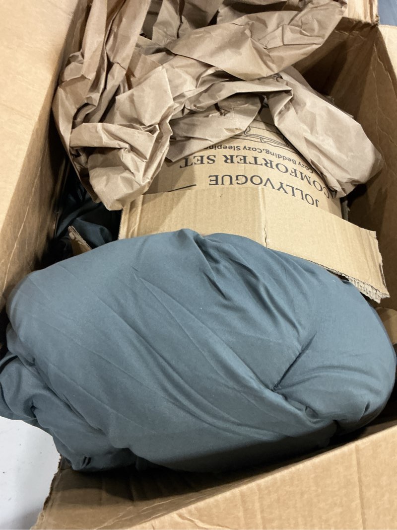 Condition photo showing As Is for jollyvogue king comforter set, ultra-soft bed in a bag king size 7 pieces, oeko-tex certified bedding set with down alternative comforter, sheets, pillowcases & shams, dark grey dark grey king(104"*90")
