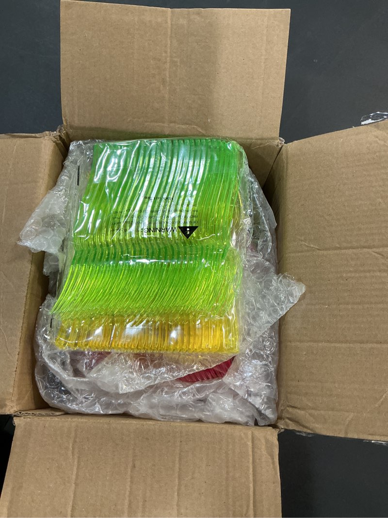 Condition photo showing New/Like New for 200pcs clear dessert plates with gold forks (100 sets) - 6" square plastic appetizer plates disposable - heavy duty crystal clear cake plates for charcuterie, wedding, cocktail party & events 100pcs square dessert plates with gold dessert forks