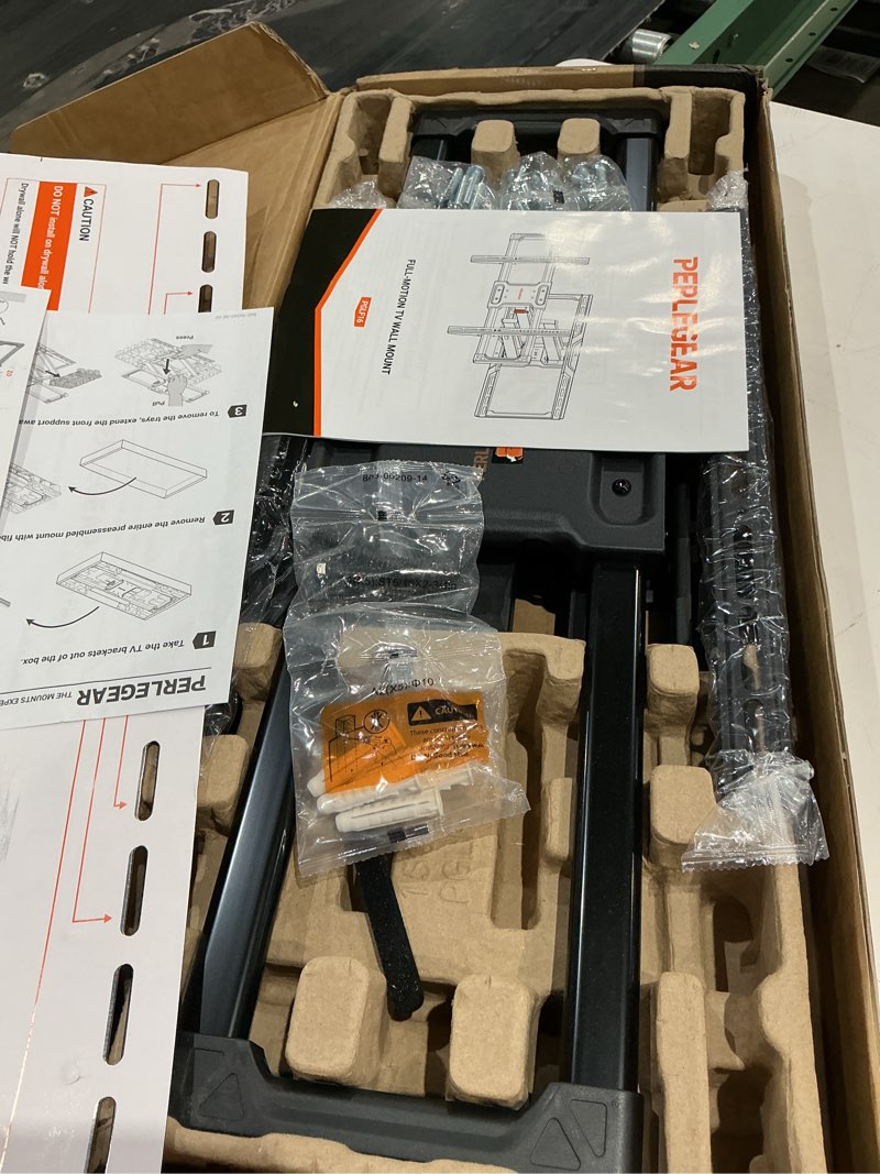 Condition photo showing Good Condition for perlegear ul-listed full motion tv wall mount for 42–90 inch tvs up to 150 lbs, pre-assembled tv mount with tool-free tilt, swivel, extension, max vesa 600 x 400mm, 12?/16?/18?/24? wood studs, pglf16 tv mount without led backlight