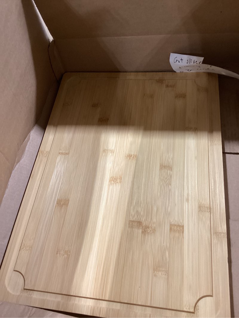 Condition photo showing Good Condition for 2xlarge cutting board, 20" bamboo cutting boards for kitchen with juice groove and handles kitchen chopping board for meat cheese board heavy duty serving tray, 2xl, empune 20"l x 14"w