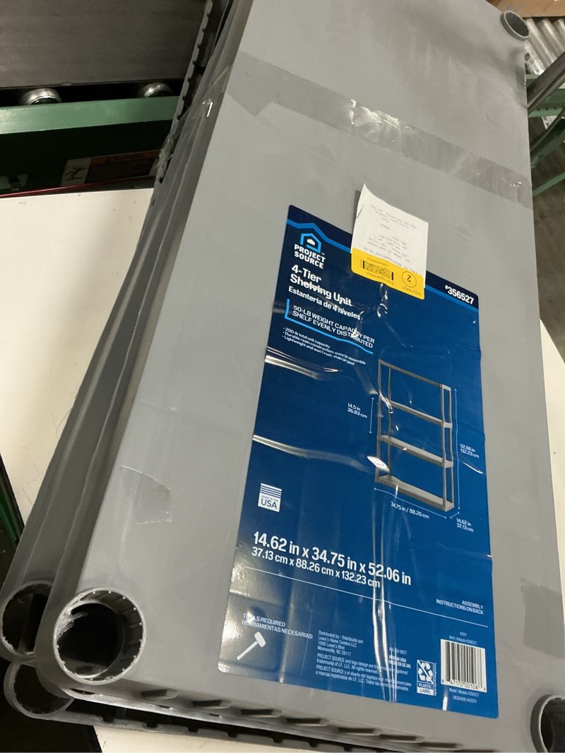 Condition photo showing As Is for blue hawk 52.62-in h x 34.75-in w x 14.63-in d 4-tier plastic freestanding shelving unit